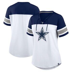 Women's Dallas Cowboys Fanatics White/Navy Athena Rhinestone V-Neck T-Shirt